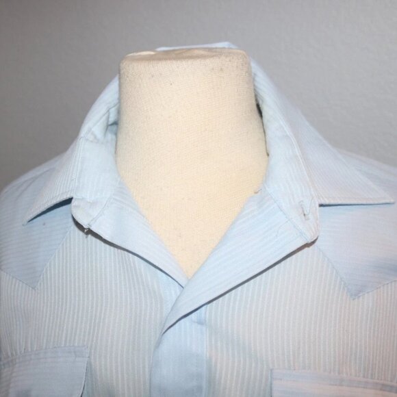 Panhandle Slim Shirt Mens 17-36 Blue Pinstripe Western Pearl Snap Made USA - Picture 9 of 16